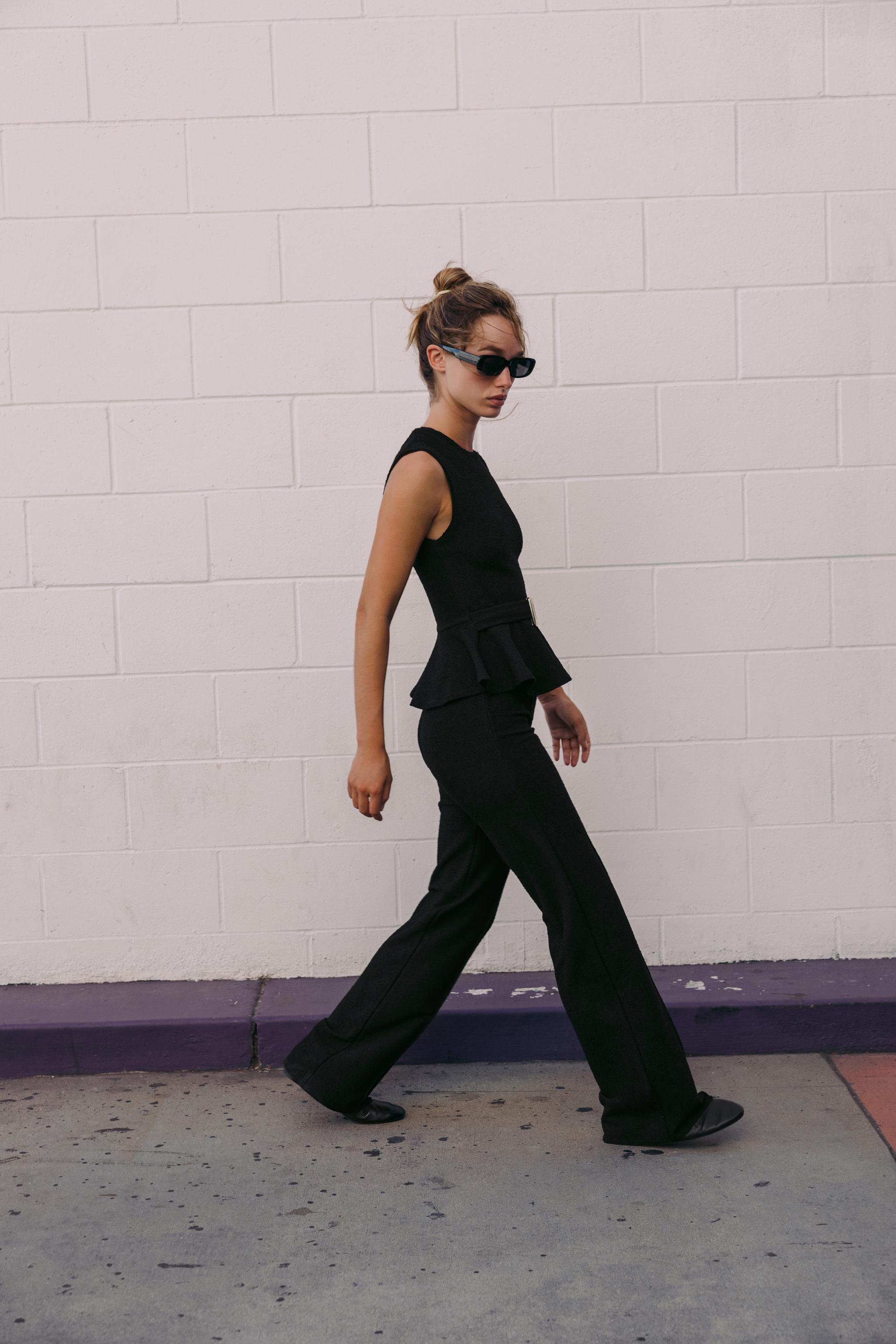 BOUCLÉ BUCKLE PEPLUM TOP